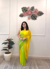 Green and yellow saree - kasumi.in